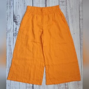 Anthropologie Bright Orange Crop Wide Leg Linen Pull On Pants Size Small NWT